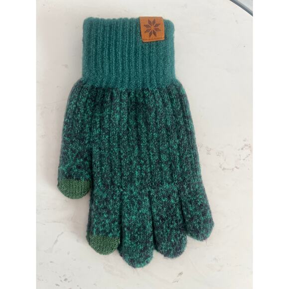 Britt's Knits Kid's Bonfire Gloves in a heathered green color. - Picture 5 of 10